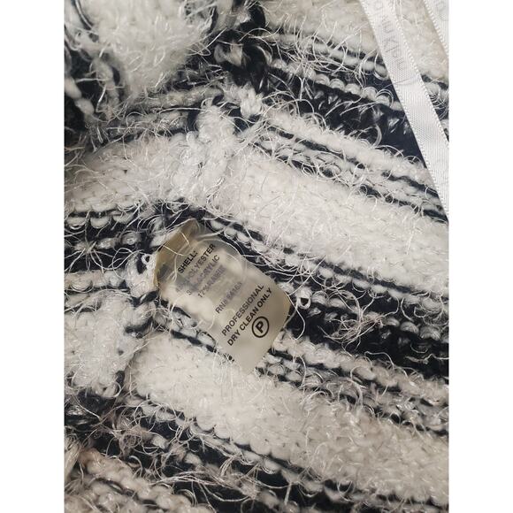 Calvin Klein Women's L Black White Striped Eyelash Open Front Cropped Cardigan - Picture 4 of 7